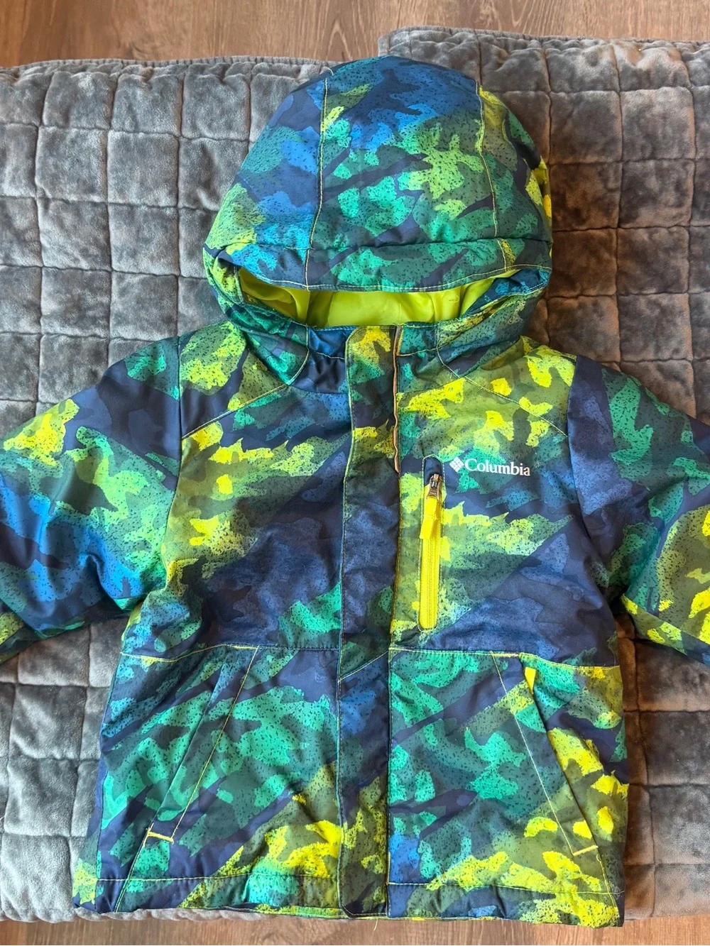 Columbia Blue, Teal & Neon Yellow Camo Hooded Jacket